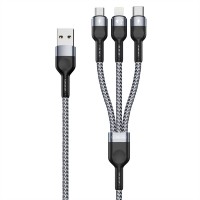  USB kabelis DUZZONA A3 3in1 microUSB-Lightning-Type-C 1.2m grey 